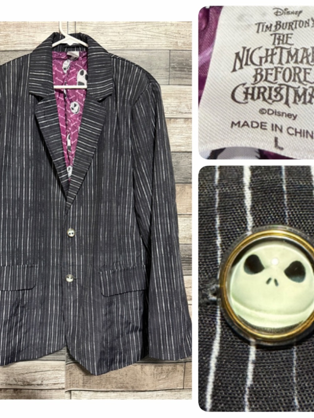 Nightmare Before Christmas Jack Skellington Pinstripe Blazer Jacket Size L Black